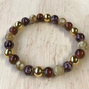 Brown and Gold Handmade Stretch Bracelet Glass Beads #14
